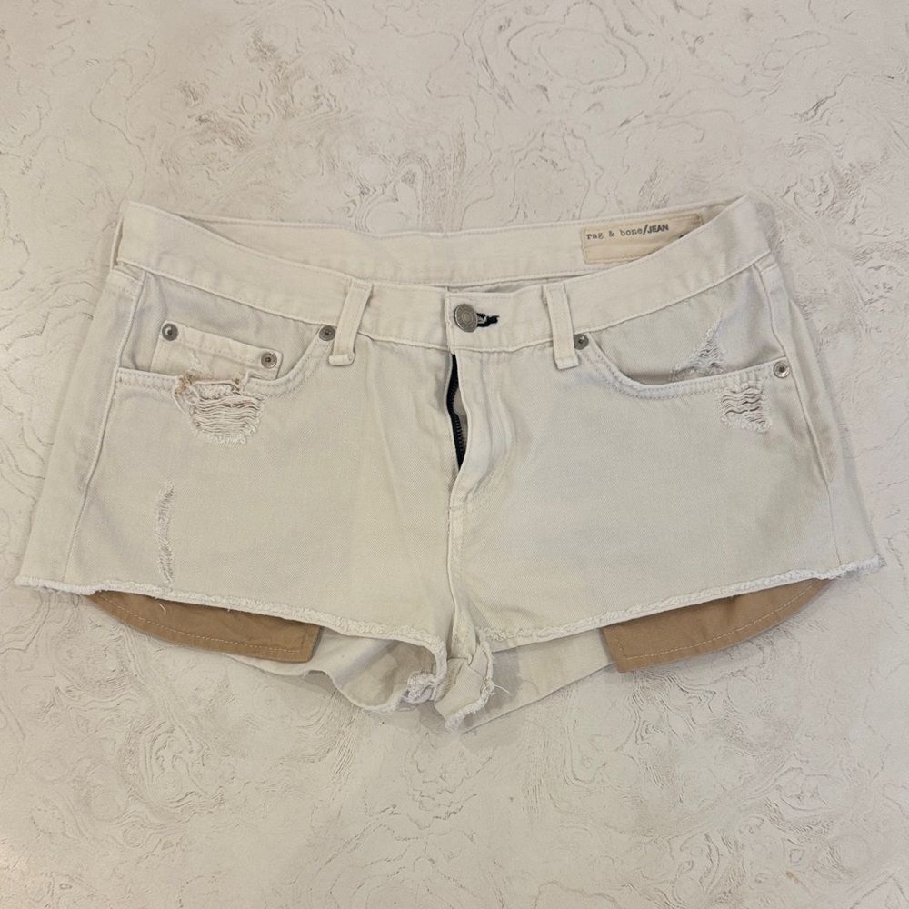 rag & bone Off-White Distressed Denim Cutoff Shorts